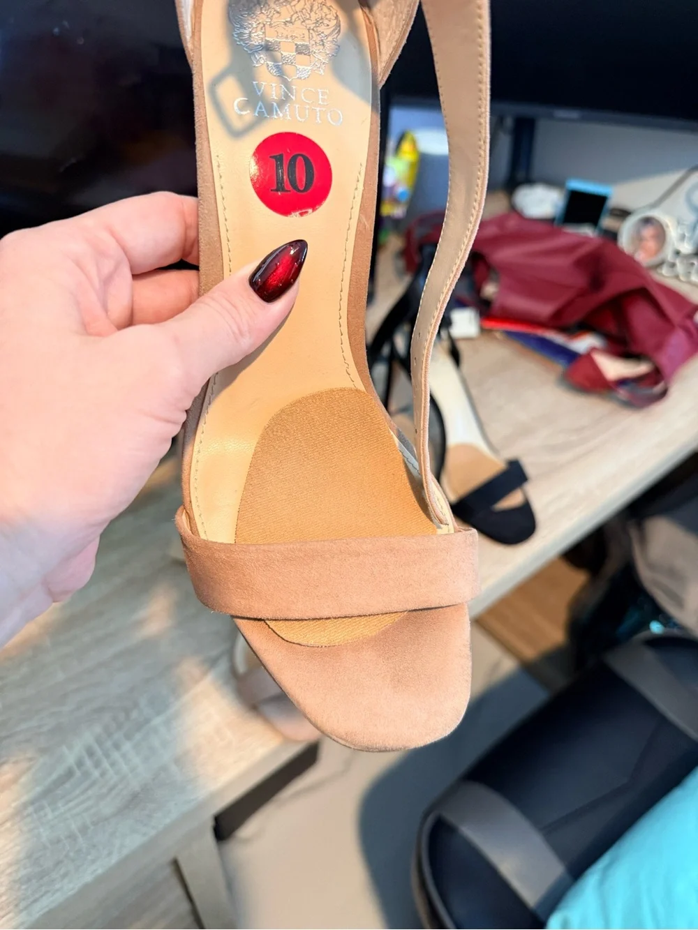 Vince Camuto Blush Suede Open-Toe Ankle Strap Heels
